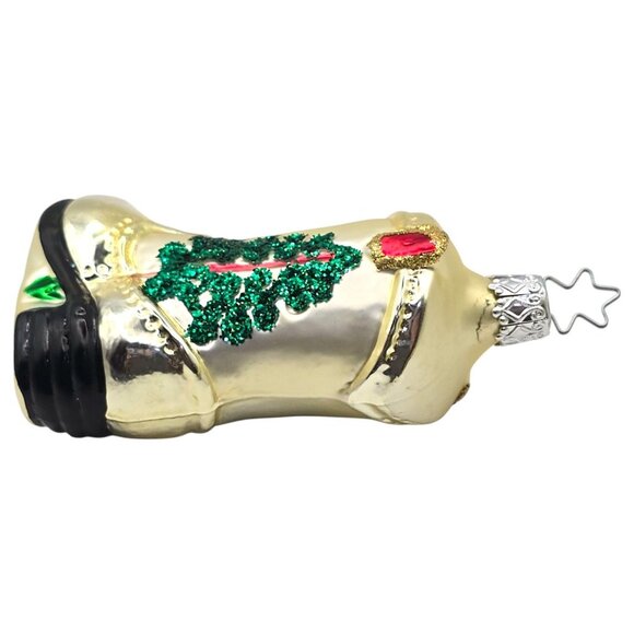 German Gold Cowboy Boot Christmas Tree Ornament Glitter Star Hanger Inge Western - Picture 3 of 7